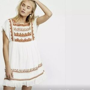 Free People Sunrise Wanderer Mini Dress Ivory Small